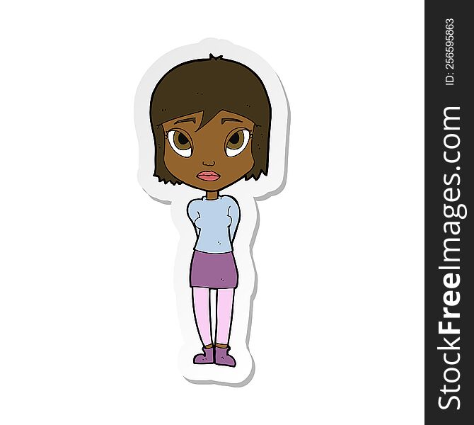 sticker of a cartoon shy girl