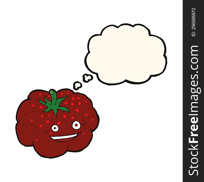 Cartoon Happy Tomato With Thought Bubble