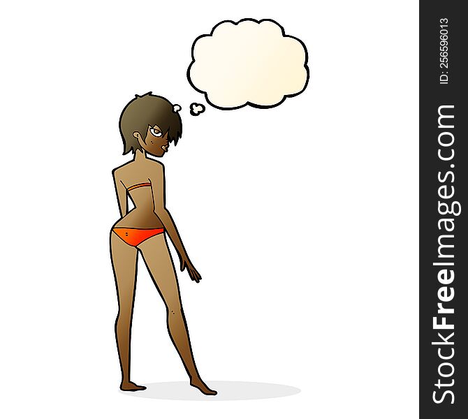 Cartoon Woman In Bikini With Thought Bubble