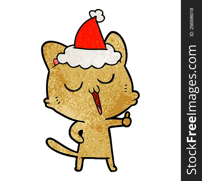 Textured Cartoon Of A Cat Singing Wearing Santa Hat