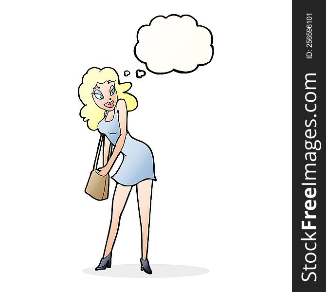 Cartoon Woman Looking In Handbag With Thought Bubble