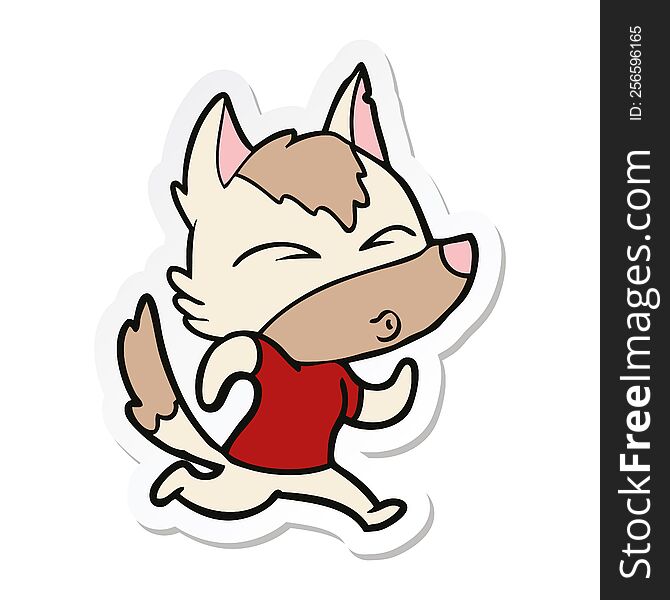 Sticker Of A Cartoon Wolf Running