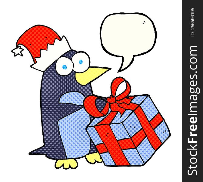 Comic Book Speech Bubble Cartoon Christmas Penguin