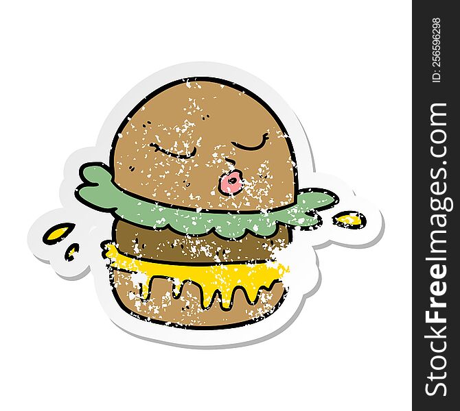 distressed sticker of a cartoon fast food burger