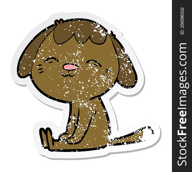 Distressed Sticker Of A Happy Cartoon Dog Sitting