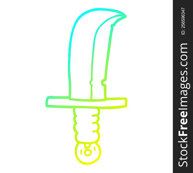 Cold Gradient Line Drawing Cartoon Of An Old Bronze Sword