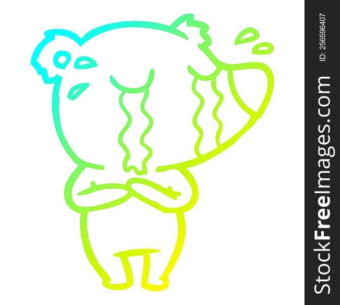 cold gradient line drawing of a cartoon crying polar bear