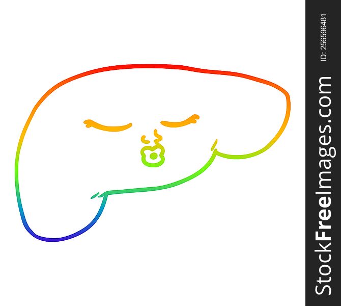 rainbow gradient line drawing of a cartoon pretty liver