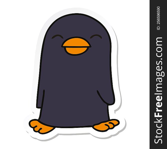 Sticker Of A Quirky Hand Drawn Cartoon Penguin
