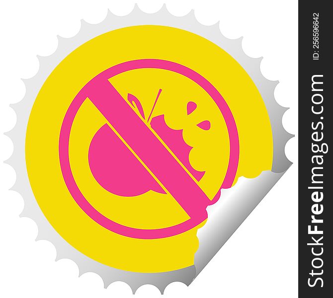 Circular Peeling Sticker Cartoon No Healthy Food Allowed Sign