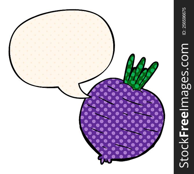 cartoon vegetable with speech bubble in comic book style