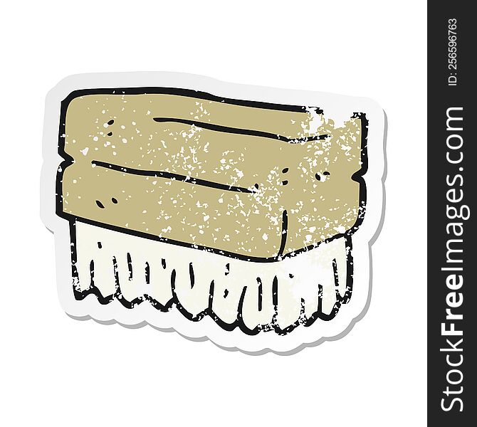retro distressed sticker of a cartoon scrubbing brush