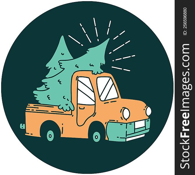 icon of a tattoo style truck carrying trees