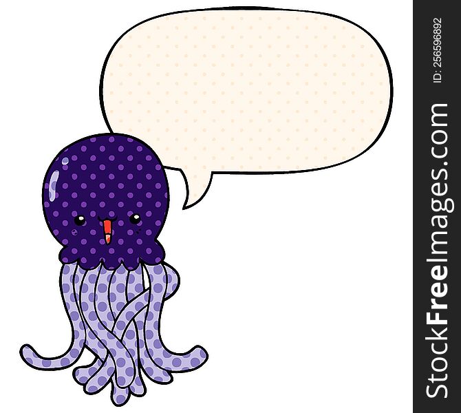 cartoon jellyfish and speech bubble in comic book style