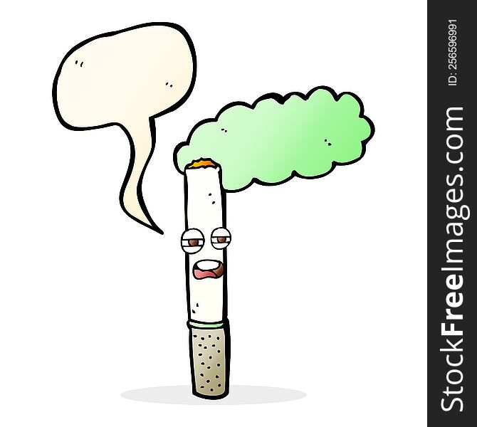 cartoon happy cigarette with speech bubble