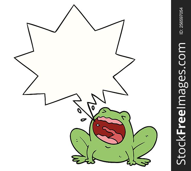 cartoon frog shouting with speech bubble. cartoon frog shouting with speech bubble