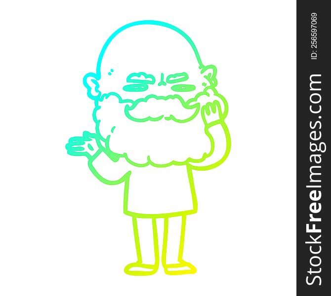 Cold Gradient Line Drawing Cartoon Man With Beard Frowning