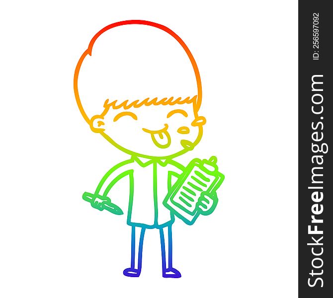 rainbow gradient line drawing of a cartoon salesman sticking out tongue