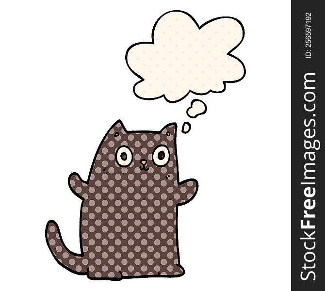 cartoon cat with thought bubble in comic book style