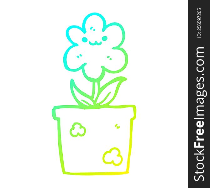 Cold Gradient Line Drawing Cartoon House Plant