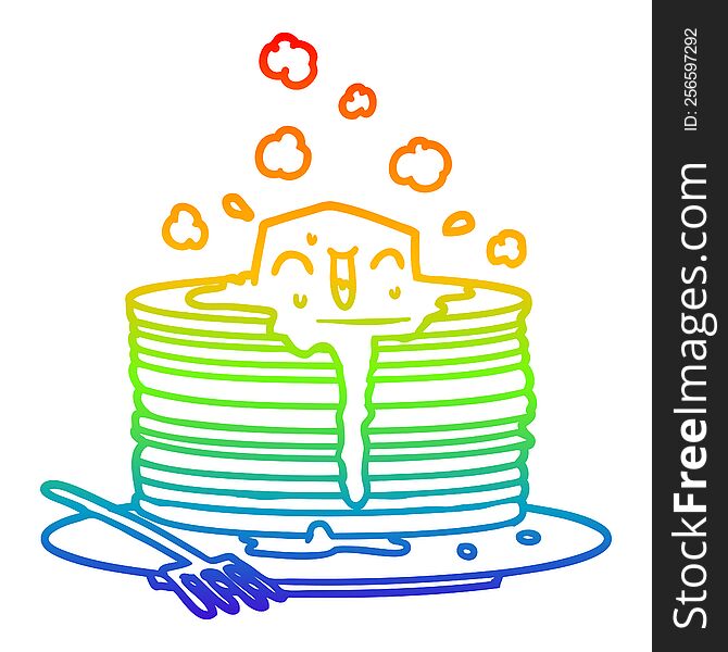 Rainbow Gradient Line Drawing Stack Of Tasty Pancakes