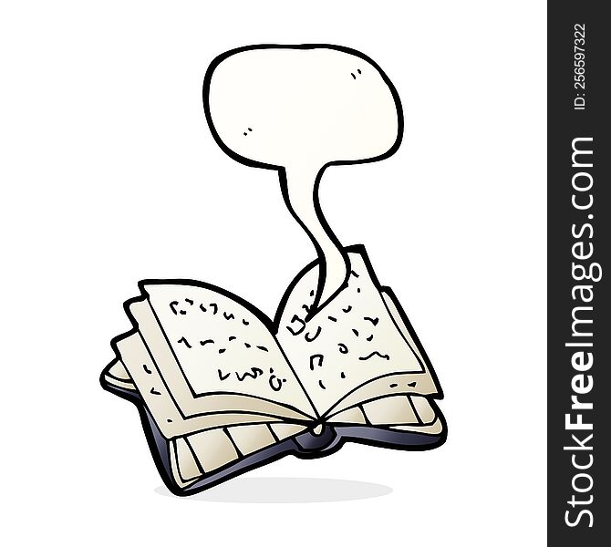 cartoon open book with speech bubble
