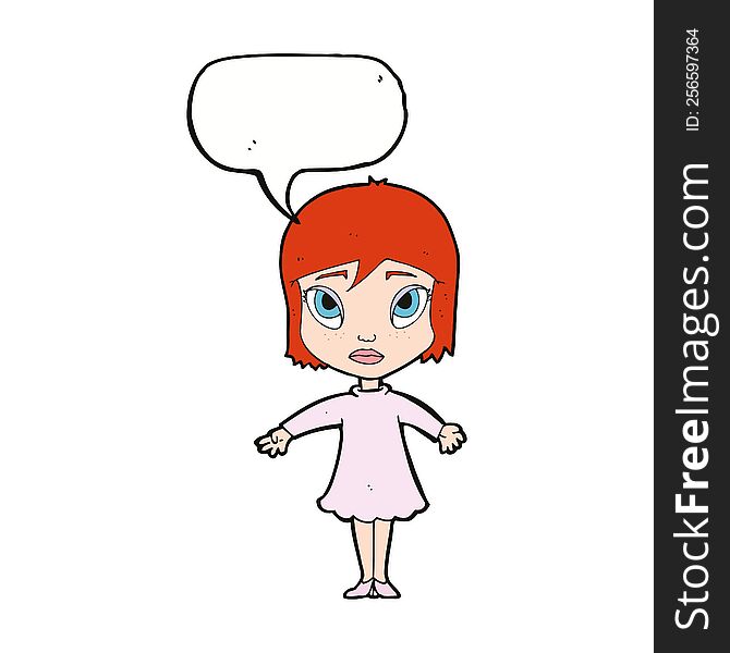Cartoon Girl In Dress With Speech Bubble