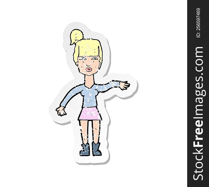Retro Distressed Sticker Of A Cartoon Woman Making Dismissive Gesture