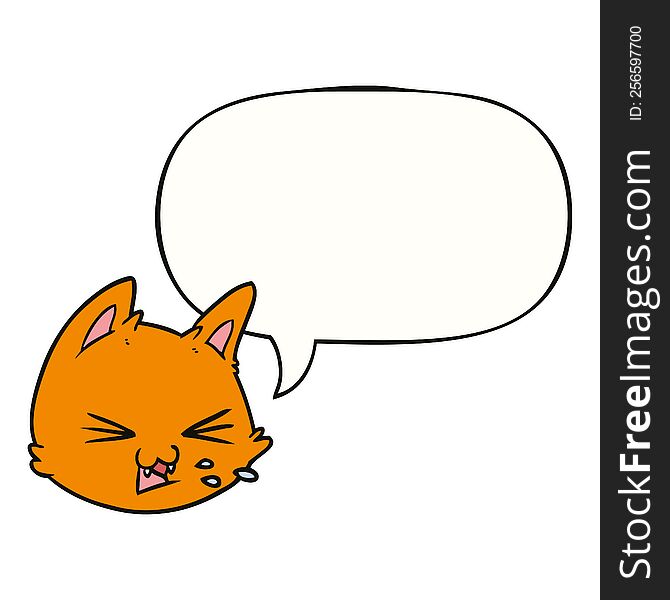 spitting cartoon cat face with speech bubble. spitting cartoon cat face with speech bubble
