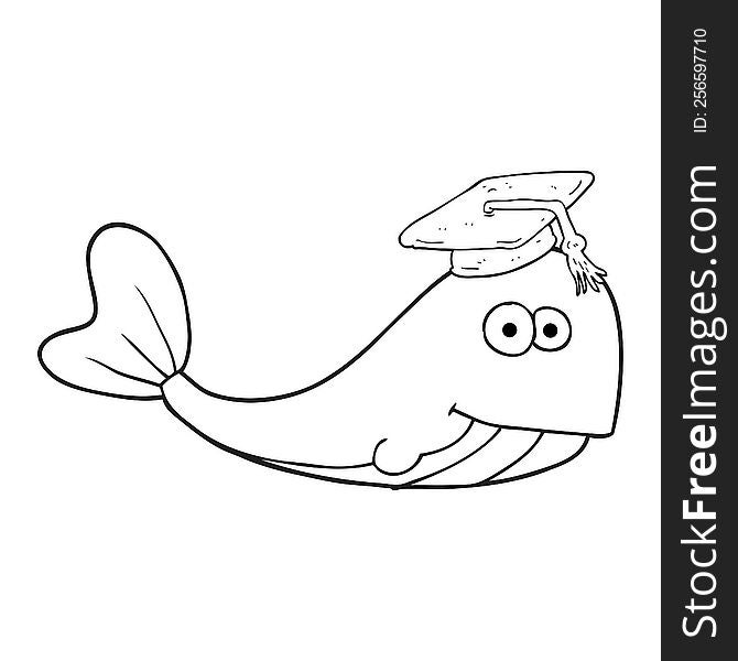 black and white cartoon whale graduate