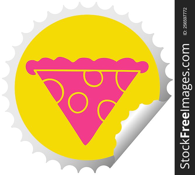 Quirky Circular Peeling Sticker Cartoon Slice Of Pizza