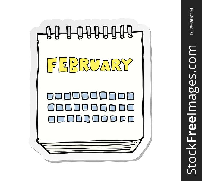 Sticker Of A Cartoon Calendar Showing Month Of February