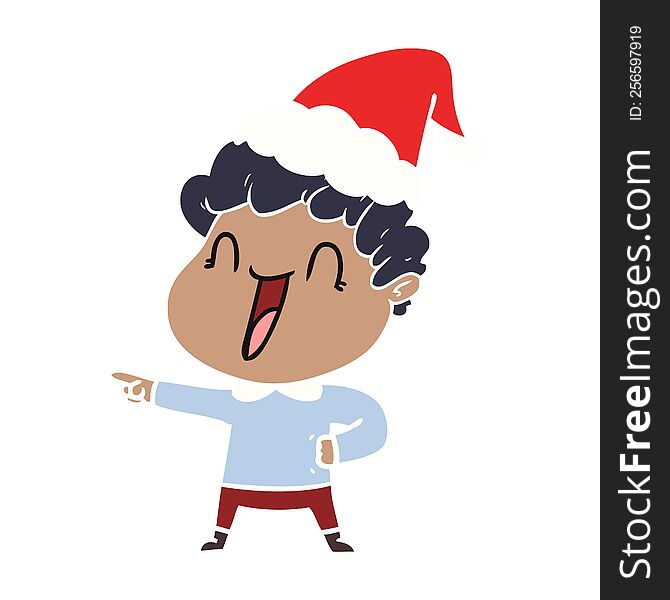 hand drawn flat color illustration of a happy man wearing santa hat