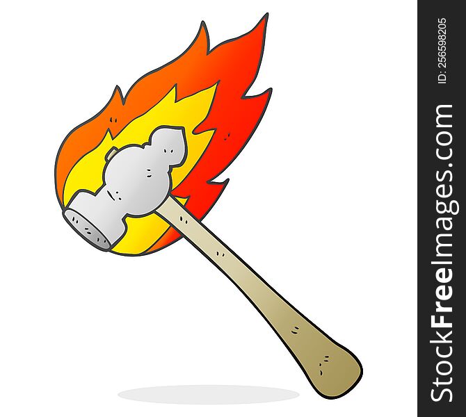 Cartoon Flaming Hammer
