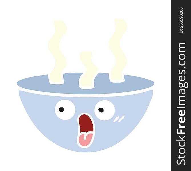 flat color retro cartoon of a bowl of hot soup