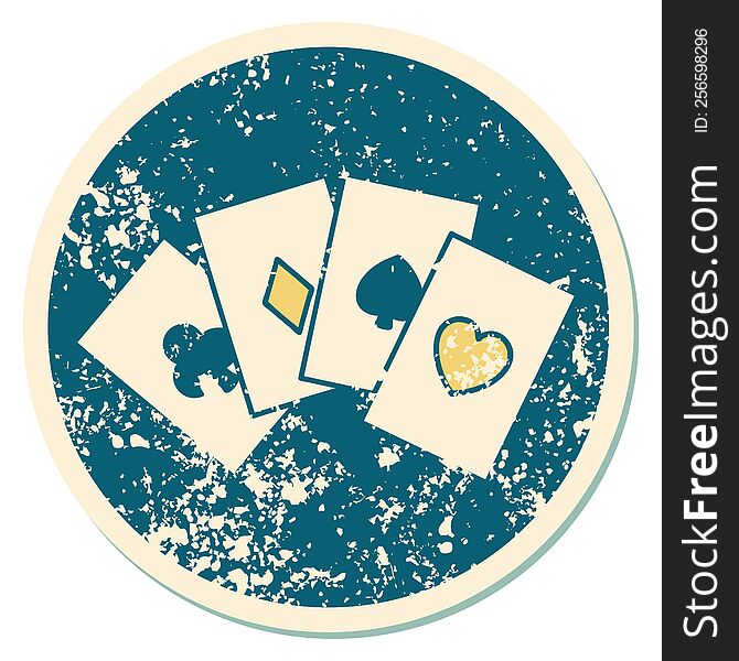 iconic distressed sticker tattoo style image of a run of cards. iconic distressed sticker tattoo style image of a run of cards