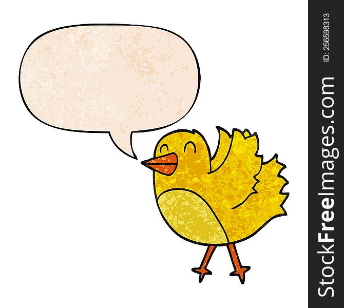 Cartoon Bird And Speech Bubble In Retro Texture Style