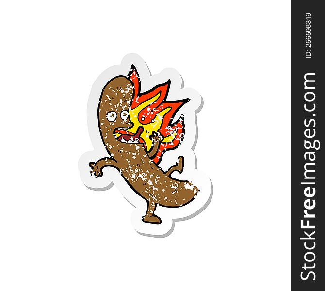 Retro Distressed Sticker Of A Crazy Cartoon Sausage