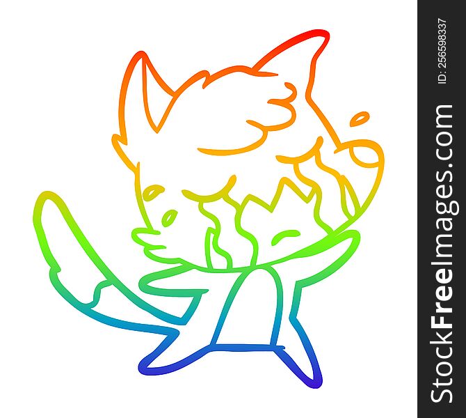 Rainbow Gradient Line Drawing Crying Fox Cartoon