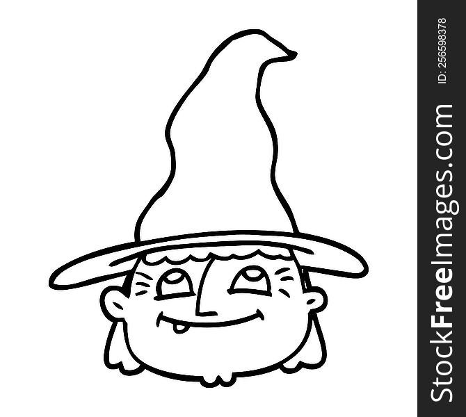 Line Drawing Cartoon Witch Face