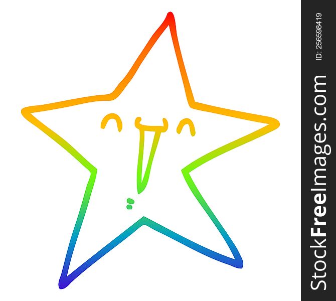 rainbow gradient line drawing of a happy cartoon star