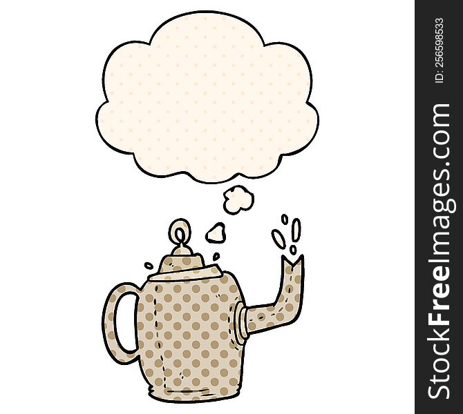 cartoon old kettle with thought bubble in comic book style