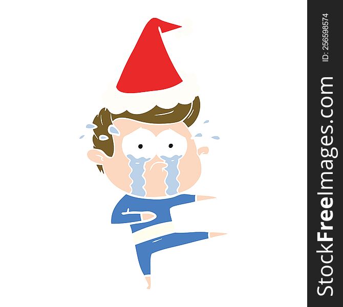 Flat Color Illustration Of A Crying Dancer Wearing Santa Hat