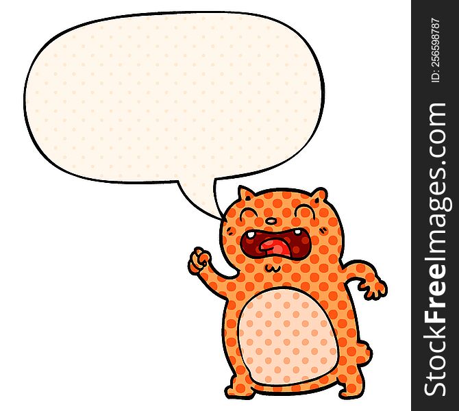 Cartoon Cat And Speech Bubble In Comic Book Style