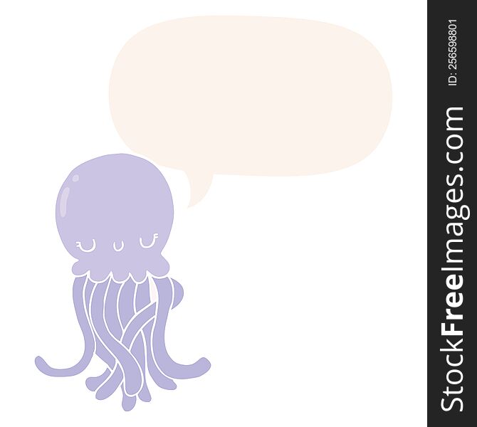 cute cartoon jellyfish with speech bubble in retro style