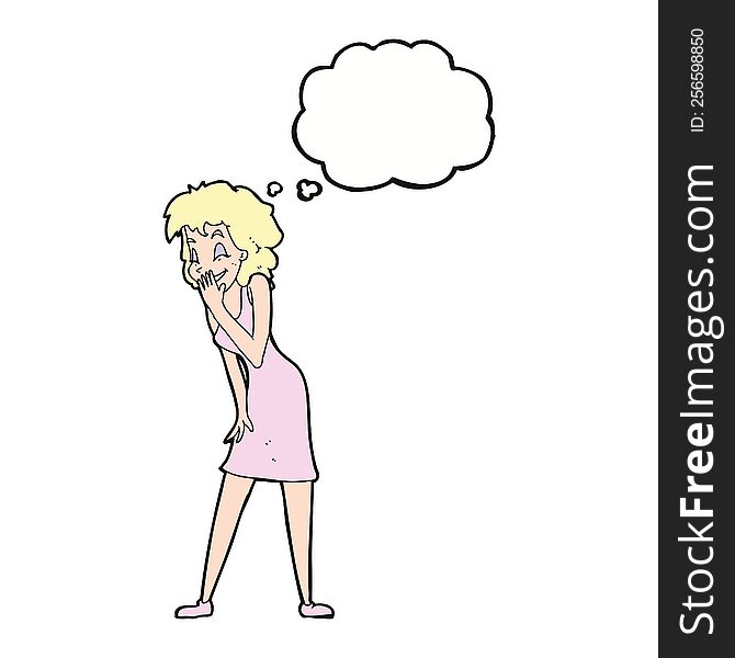 Cartoon Woman Laughing With Thought Bubble