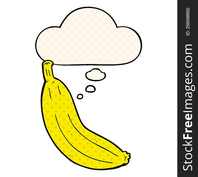 cartoon banana and thought bubble in comic book style