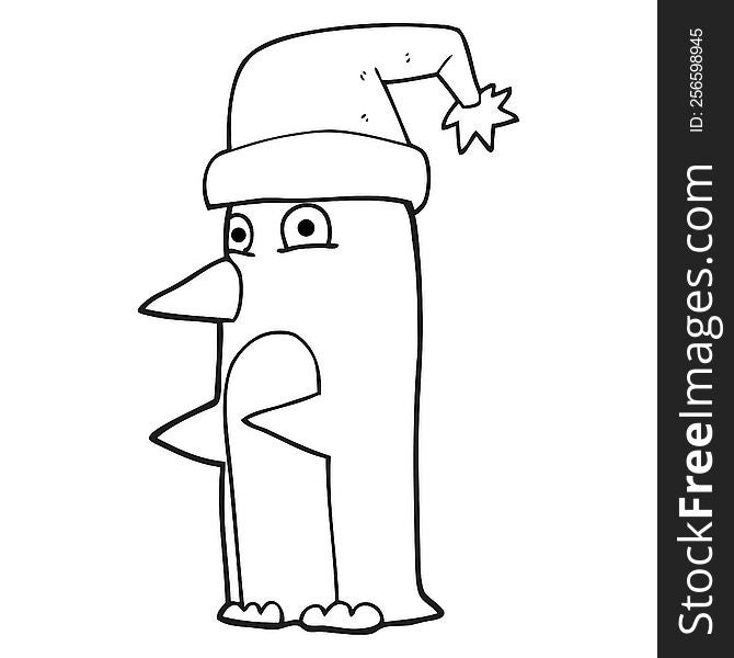 black and white cartoon christmas penguin