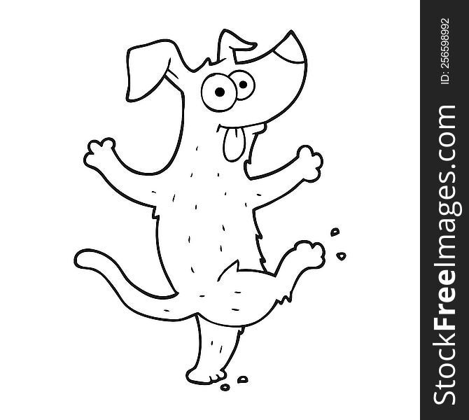 freehand drawn black and white cartoon dancing dog