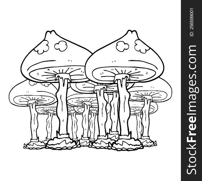 Black And White Cartoon Mushrooms